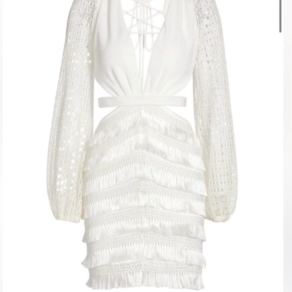 PatBo white fringe mini dress